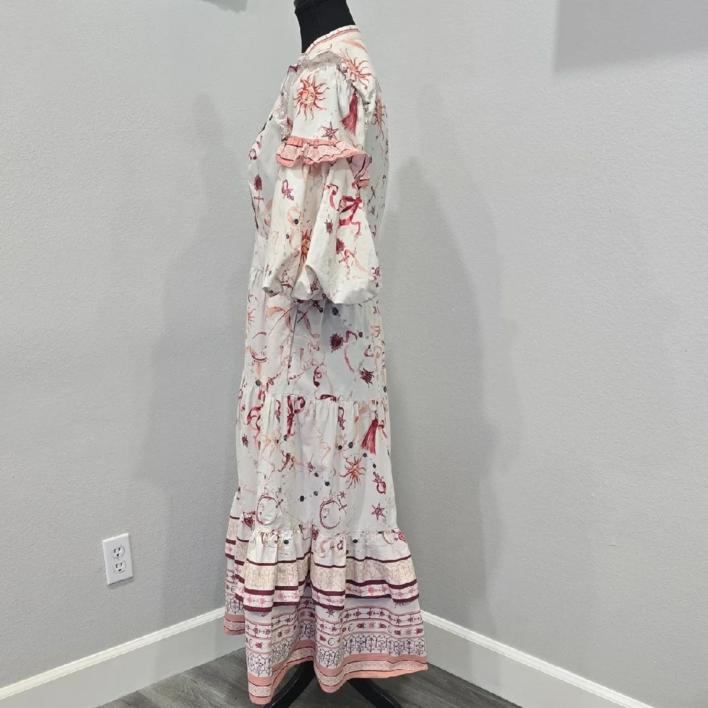 Marchesa Rosa Parker Midi Dress Button Down Puff Sleeve Cream Red Size 8 - Picture 4 of 10